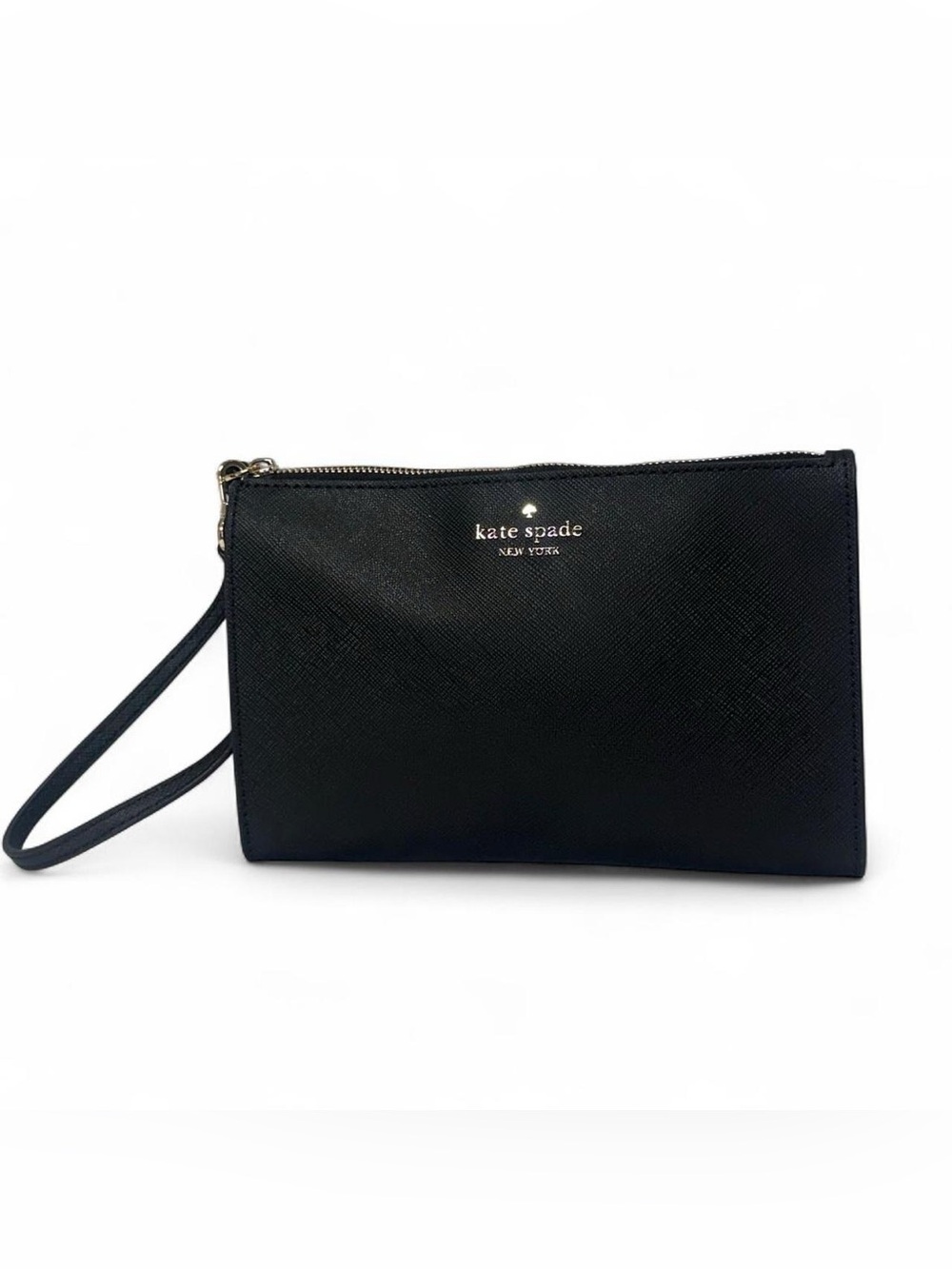Kate Spade Black Saffiano Leather Wristlet With Gold Hardware